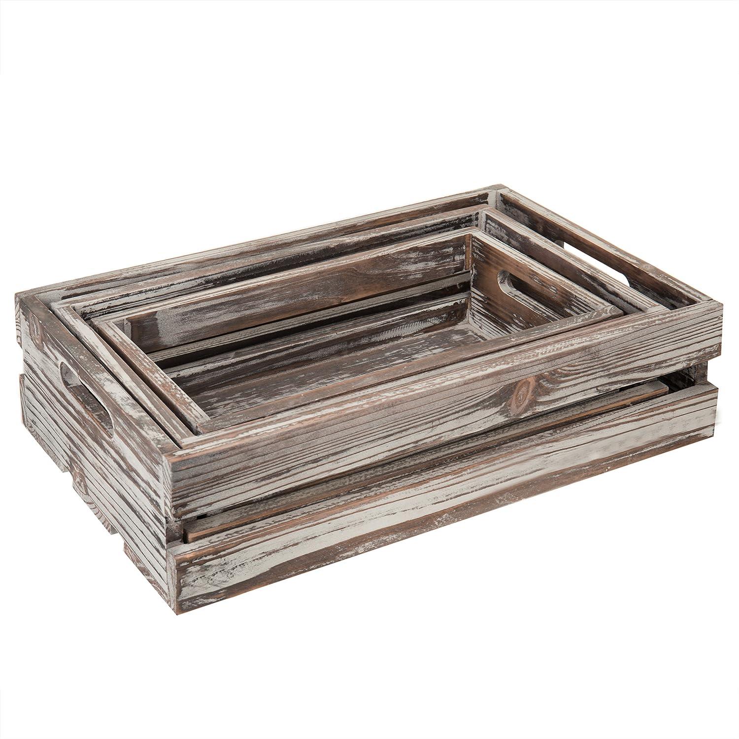 imageMyGift Torched Wood Decorative Storage Box with Handles Country Rustic Nesting Open Top Bin Set of 3