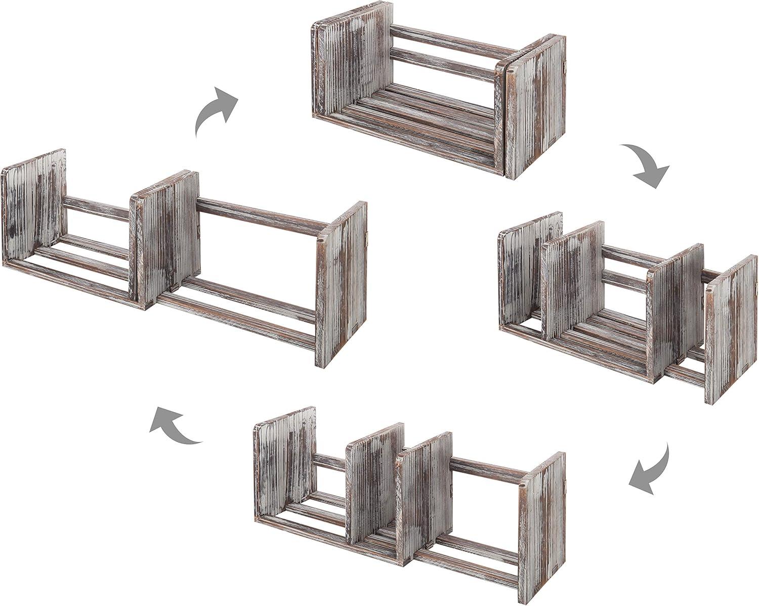 imageMyGift Torched Wood Desktop Bookshelf Organizer Expandable Adjustable Display Shelf Book Rack