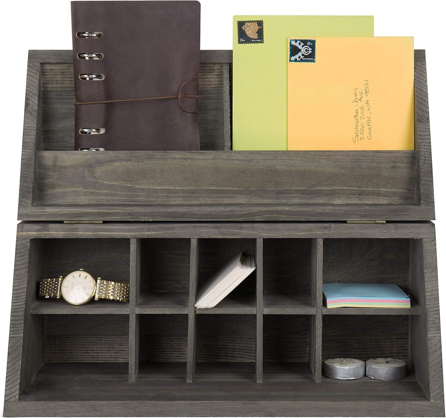 imageMyGift Vintage Grey Solid Wood Desktop Organizer