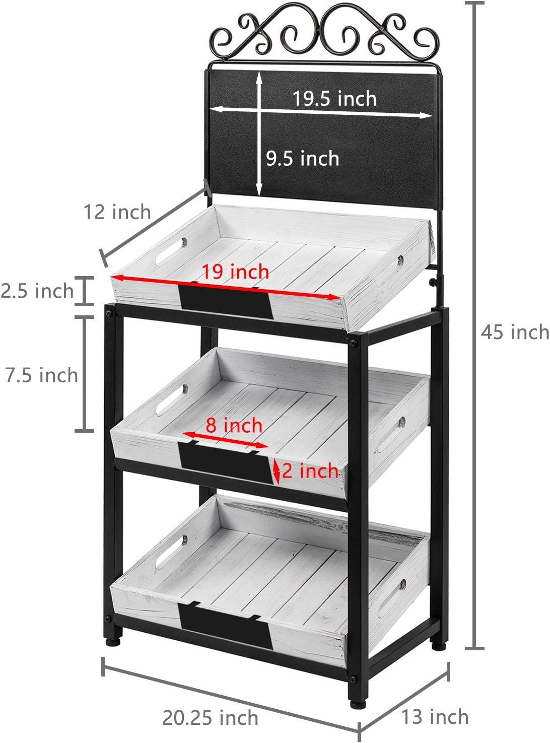 imageMyGift Vintage Whitewashed Wood and Metal 3 Tiered Produce Stand with Chalkboard Sign and Decorative Scrollwork Design