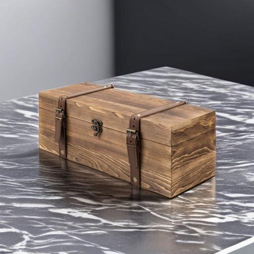 imageMyGift Vintage Wooden Wine Gift Box Single Bottle Holder with Locking Latch ampamp Leather Straps Rustic Brown Wedding Champagne Beer 14x5x5 Inches