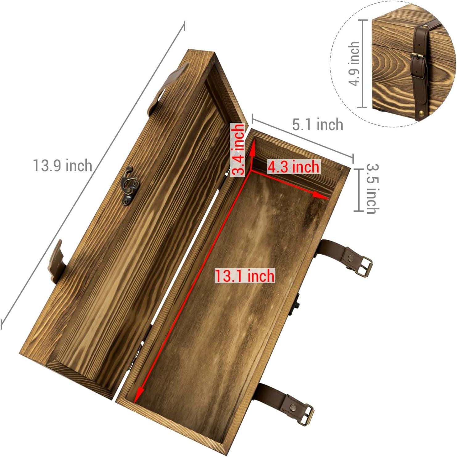 imageMyGift Vintage Wooden Wine Gift Box Single Bottle Holder with Locking Latch ampamp Leather Straps Rustic Brown Wedding Champagne Beer 14x5x5 Inches