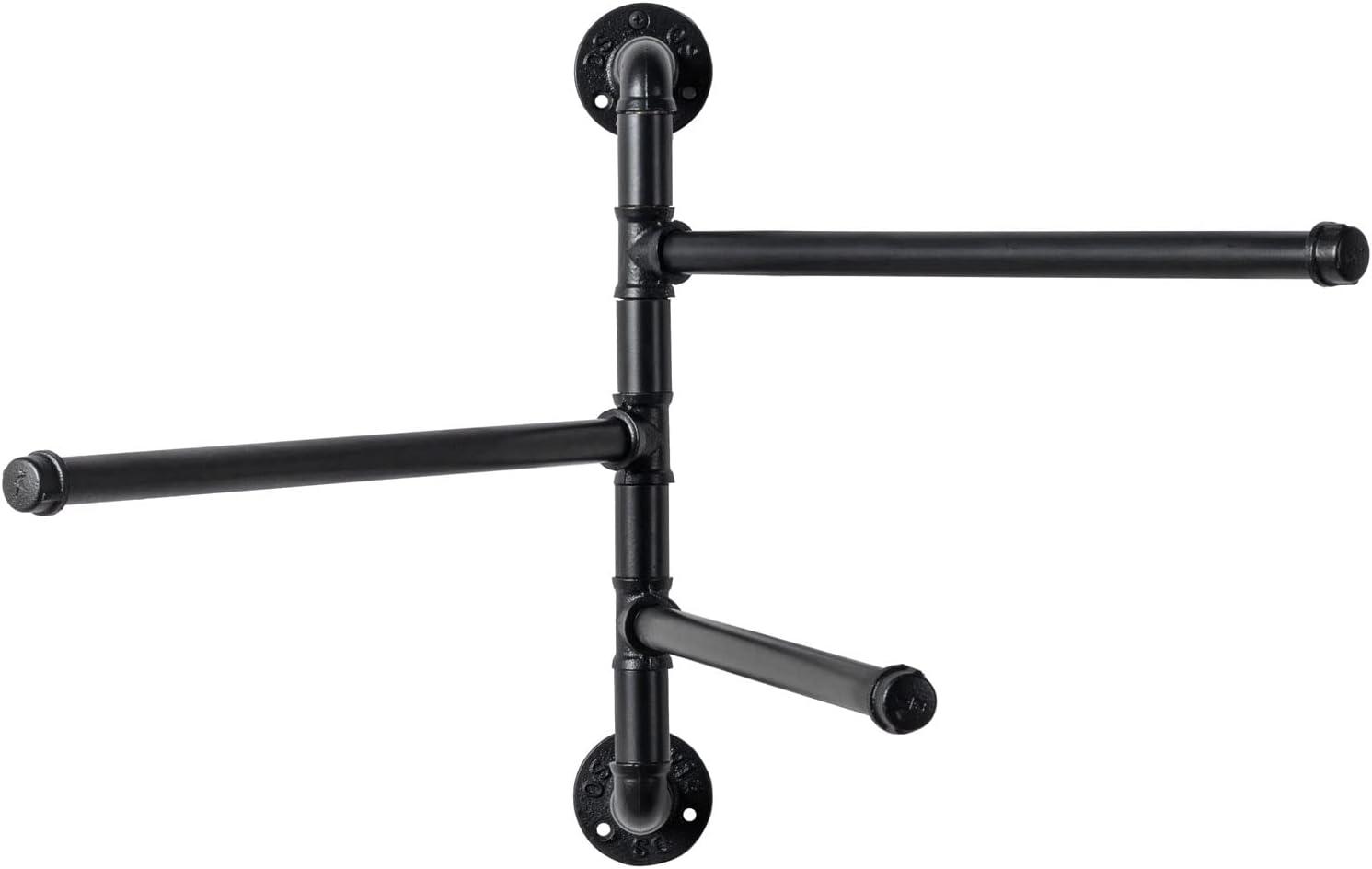 imageMyGift Wall Mounted Bathroom Towel Rack Metal Industrial Pipe Design Swivel 3 Bar Towel Rack Matte BlackBlack
