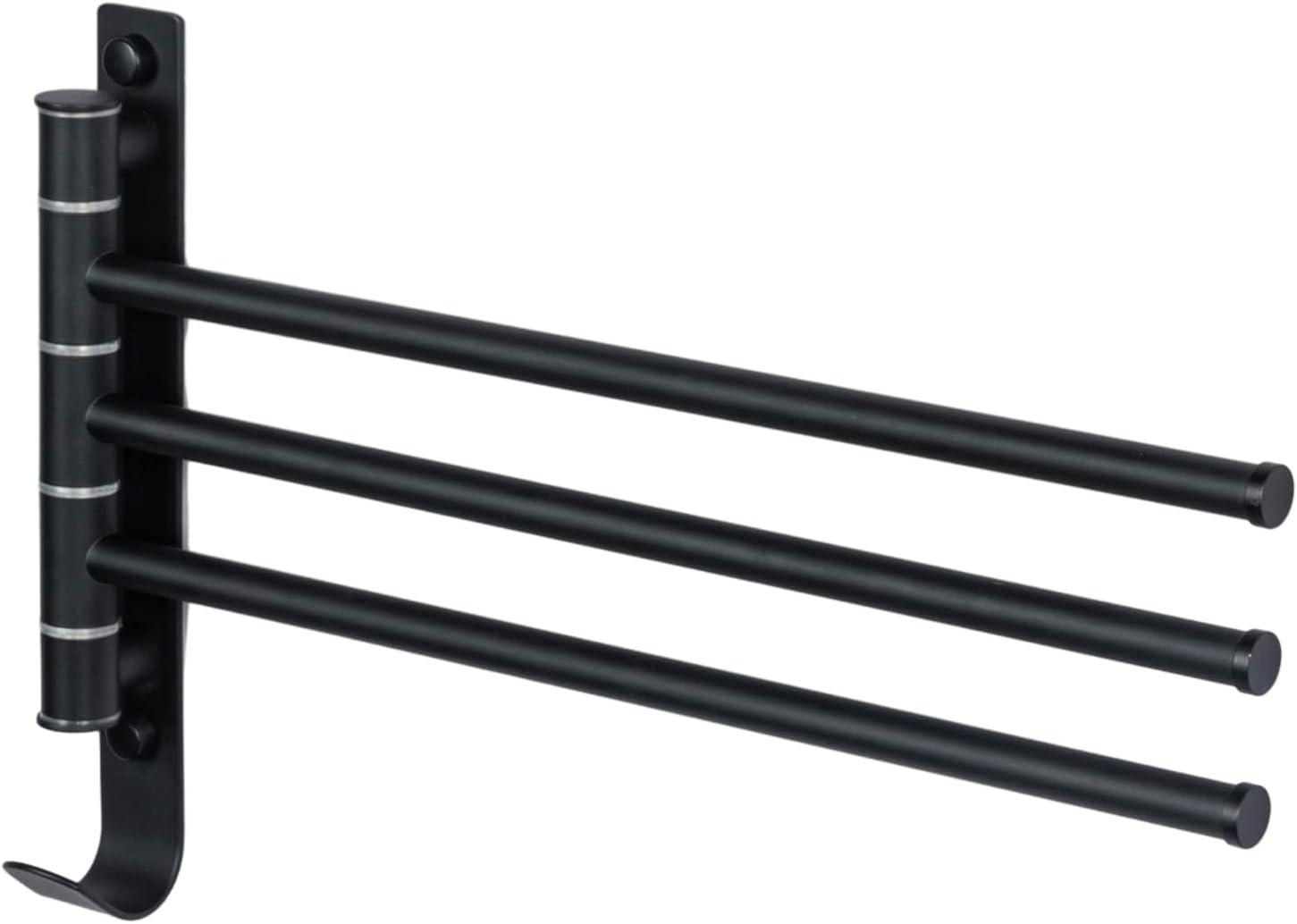 imageMyGift Wall Mounted Bathroom Towel Rack Metal Industrial Pipe Design Swivel 3 Bar Towel Rack Matte BlackMatte Black