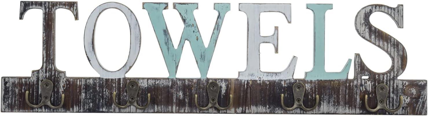 imageMyGift Wall Mounted Black Metal Towel Rack with 5 Dual Hooks and Cut Out Towels Design Decorative Hanging Towel HooksMulticolor