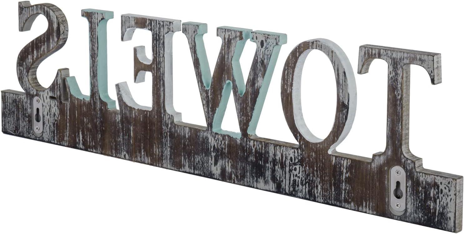 imageMyGift Wall Mounted Black Metal Towel Rack with 5 Dual Hooks and Cut Out Towels Design Decorative Hanging Towel HooksMulticolor