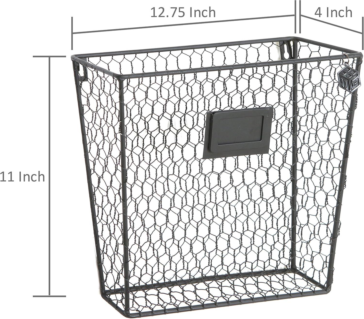 imageMyGift Wall Mounted Magazine Holder Rustic Black Metal Wire Mail Holder and Document File Storage Organizer with Erasable Chalkboard Labels Set of 3Black Set of 3