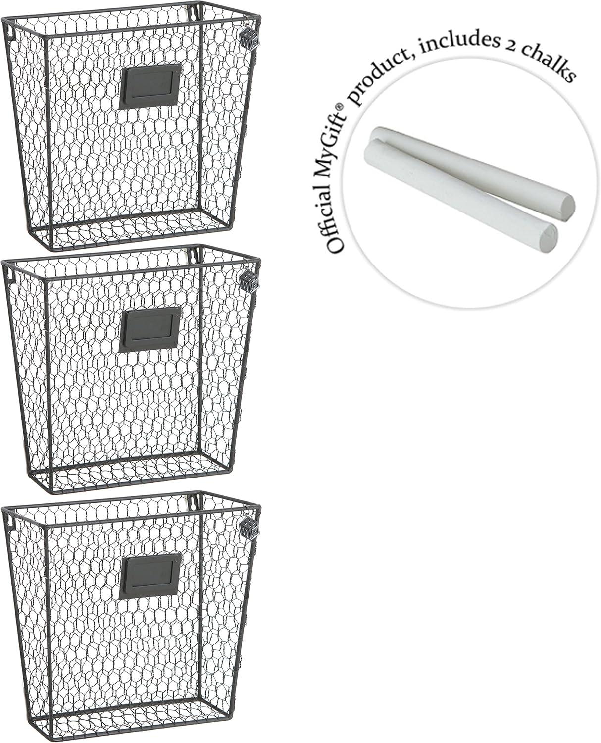 imageMyGift Wall Mounted Magazine Holder Rustic Black Metal Wire Mail Holder and Document File Storage Organizer with Erasable Chalkboard Labels Set of 3Black Set of 3