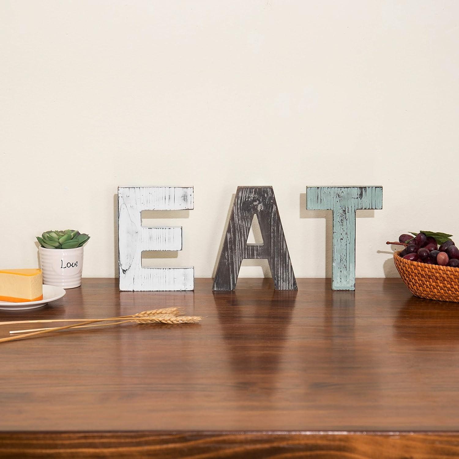imageMyGift Wall Mounted Multicolored Solid Wood Letter EAT Cutout Block Wall Sign Rearrange Letters to Tea Kitchen Farmhouse Above Cabinet Decor Dining Room Wall Decor
