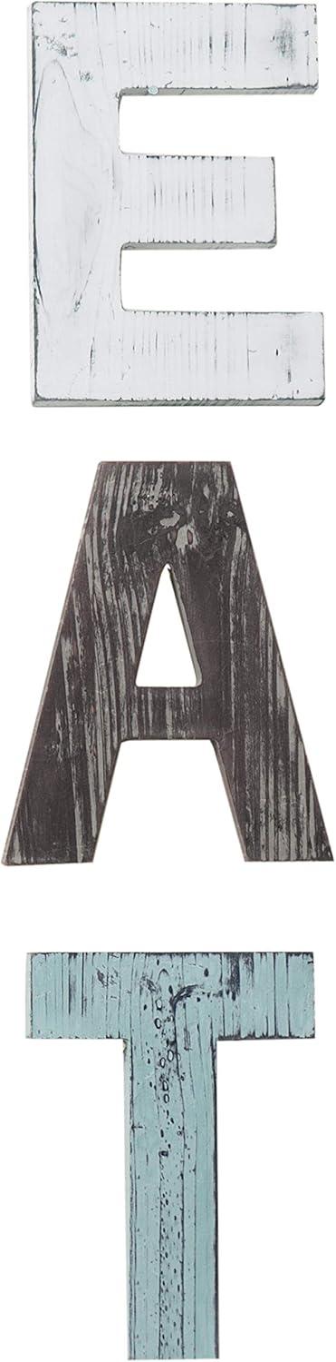 imageMyGift Wall Mounted Multicolored Solid Wood Letter EAT Cutout Block Wall Sign Rearrange Letters to Tea Kitchen Farmhouse Above Cabinet Decor Dining Room Wall Decor