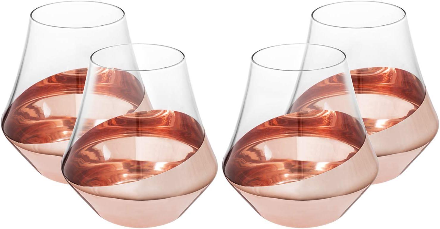 imageMyGift Whiskey Glass Set of 4 Snifter Drinking Tumblers with Angled Copper Design