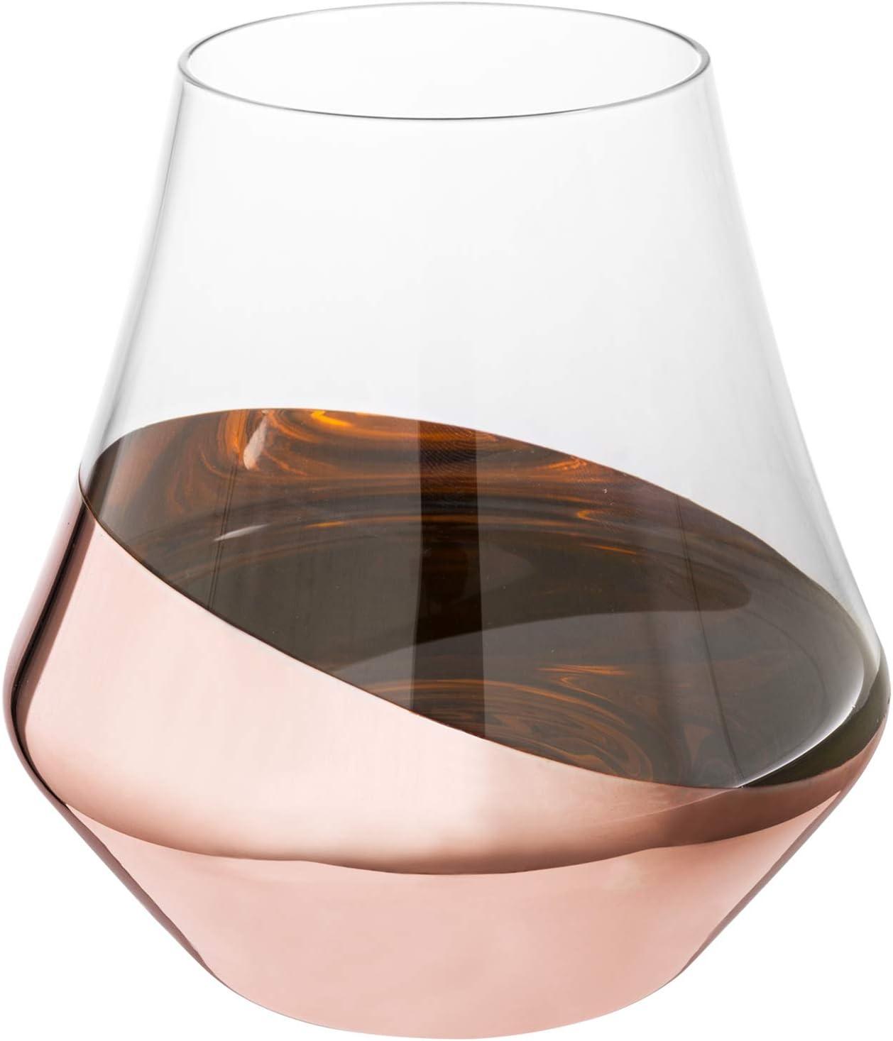 imageMyGift Whiskey Glass Set of 4 Snifter Drinking Tumblers with Angled Copper Design