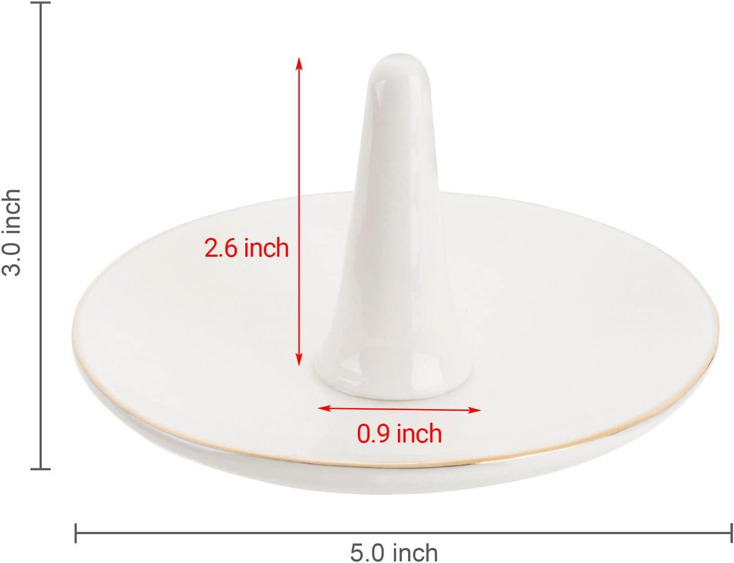 imageMyGift White Ceramic Ring Dish Holder Jewelry Engagement Ring Holder Trinket Tray with Gold TrimWhite Ceramic