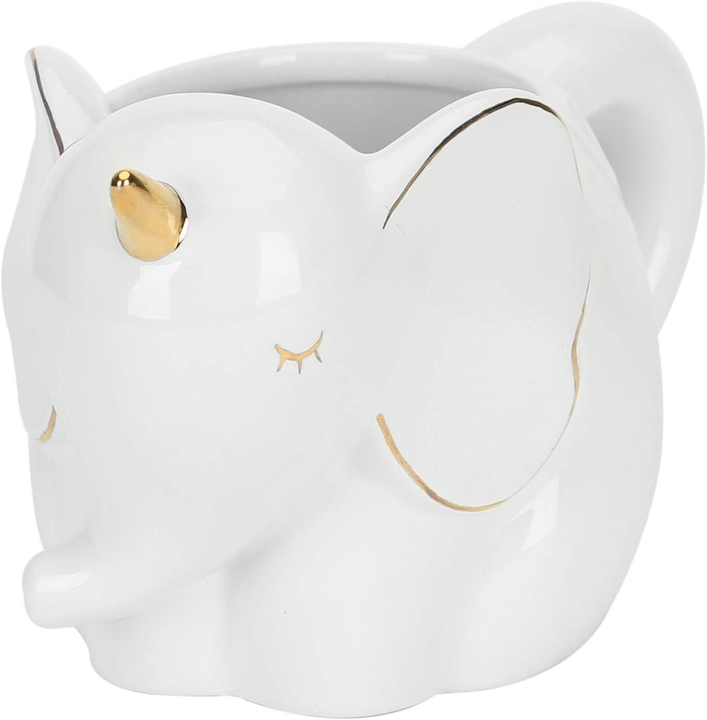 imageMyGift White Ceramic Unicorn Elephant Coffee Mug Cute White Elephant Gift 3D Animal Design Drinking Cup with Brass Tone Accents and Handle 175 oz Mug