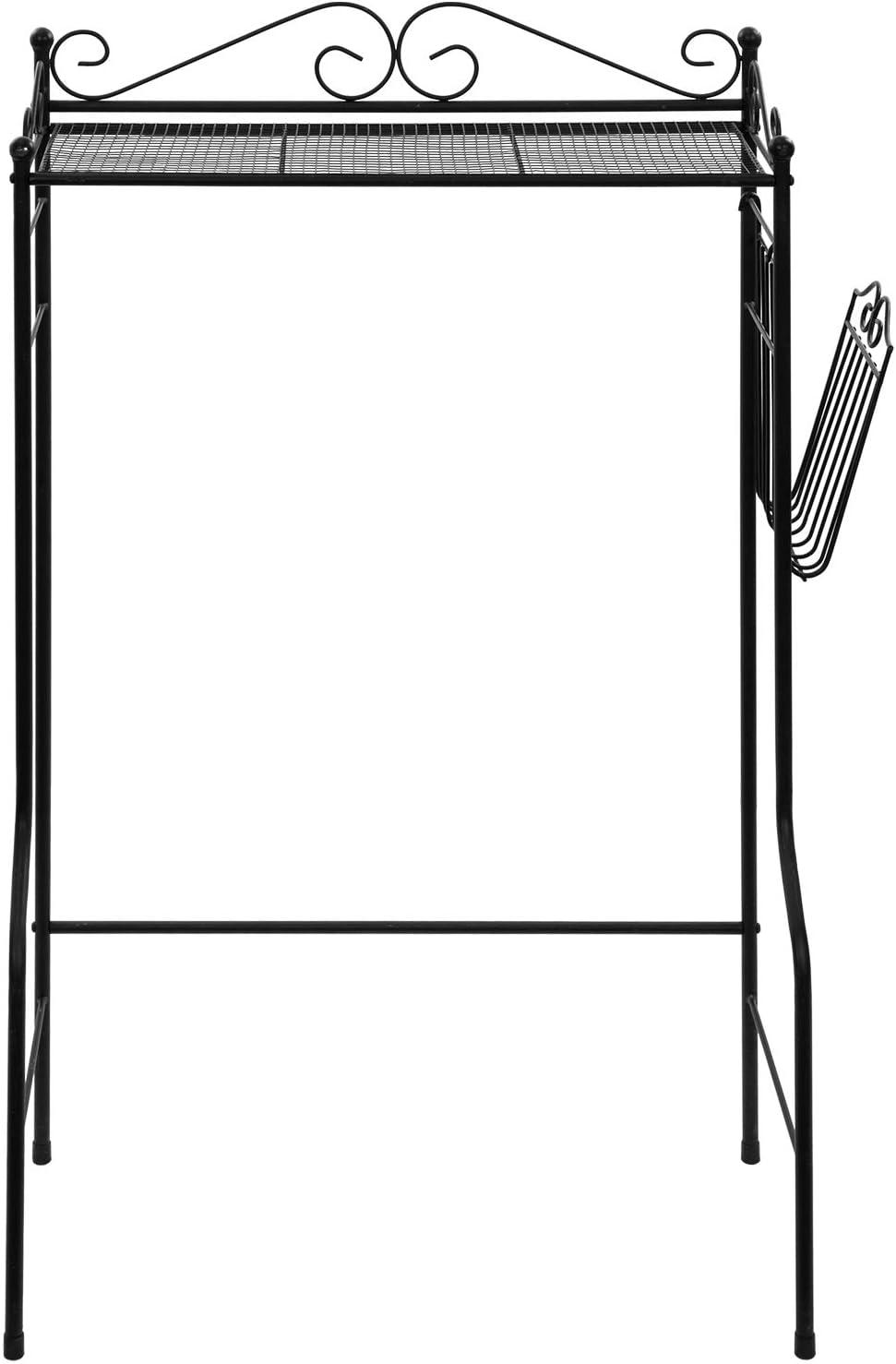 imageMyGift White Metal Over The Toilet Standing Shelf with Vintage Scrollwork Accents and Magazine Basket Freestanding Bathroom Space Saver Organizer RackBlack