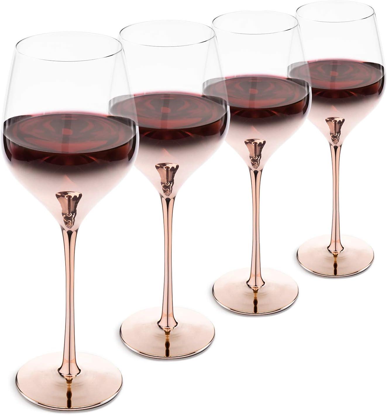 imageMyGift White Wine Glasses Set of 4 Ombre Rose Gold Colored Wine Glasses Stemware