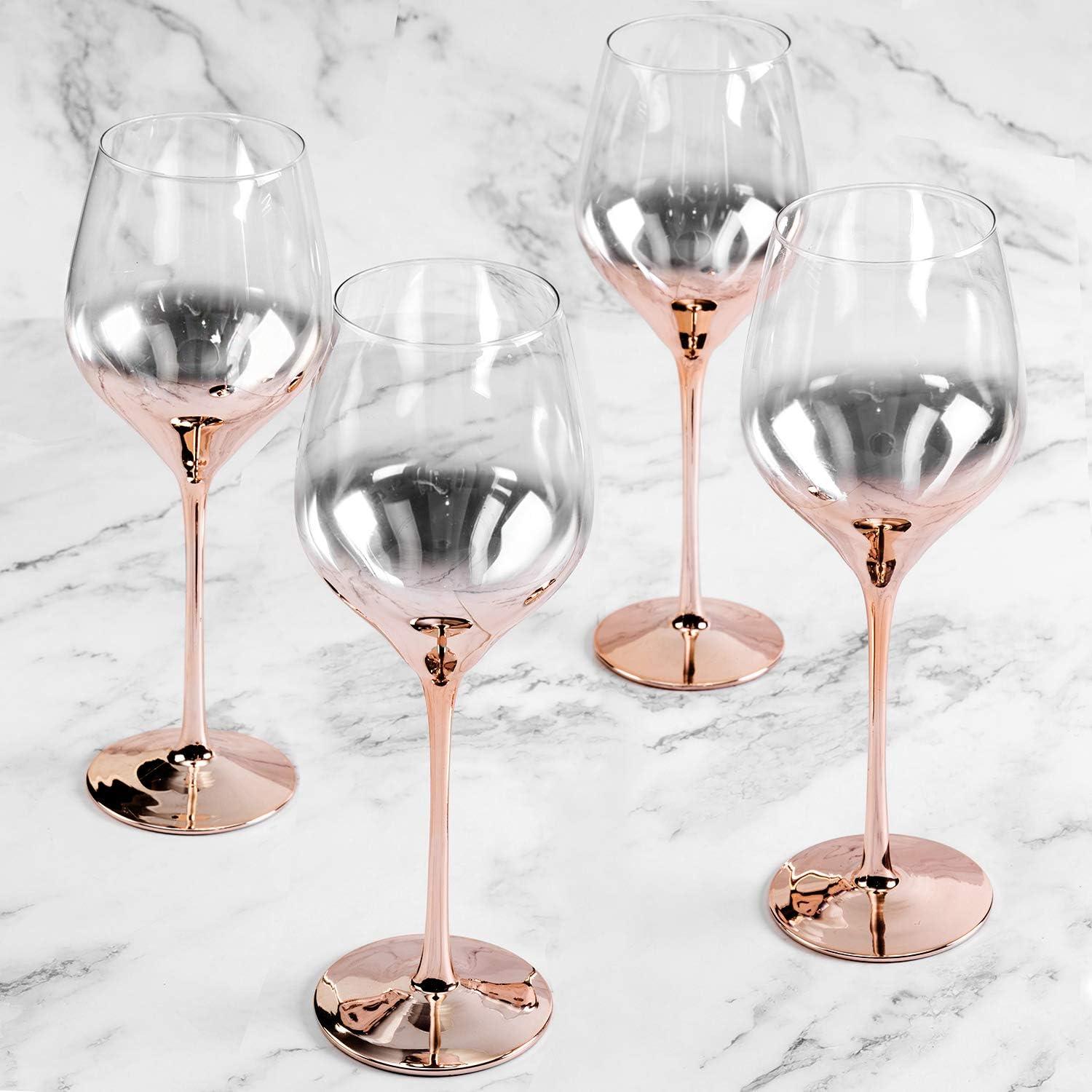 imageMyGift White Wine Glasses Set of 4 Ombre Rose Gold Colored Wine Glasses Stemware