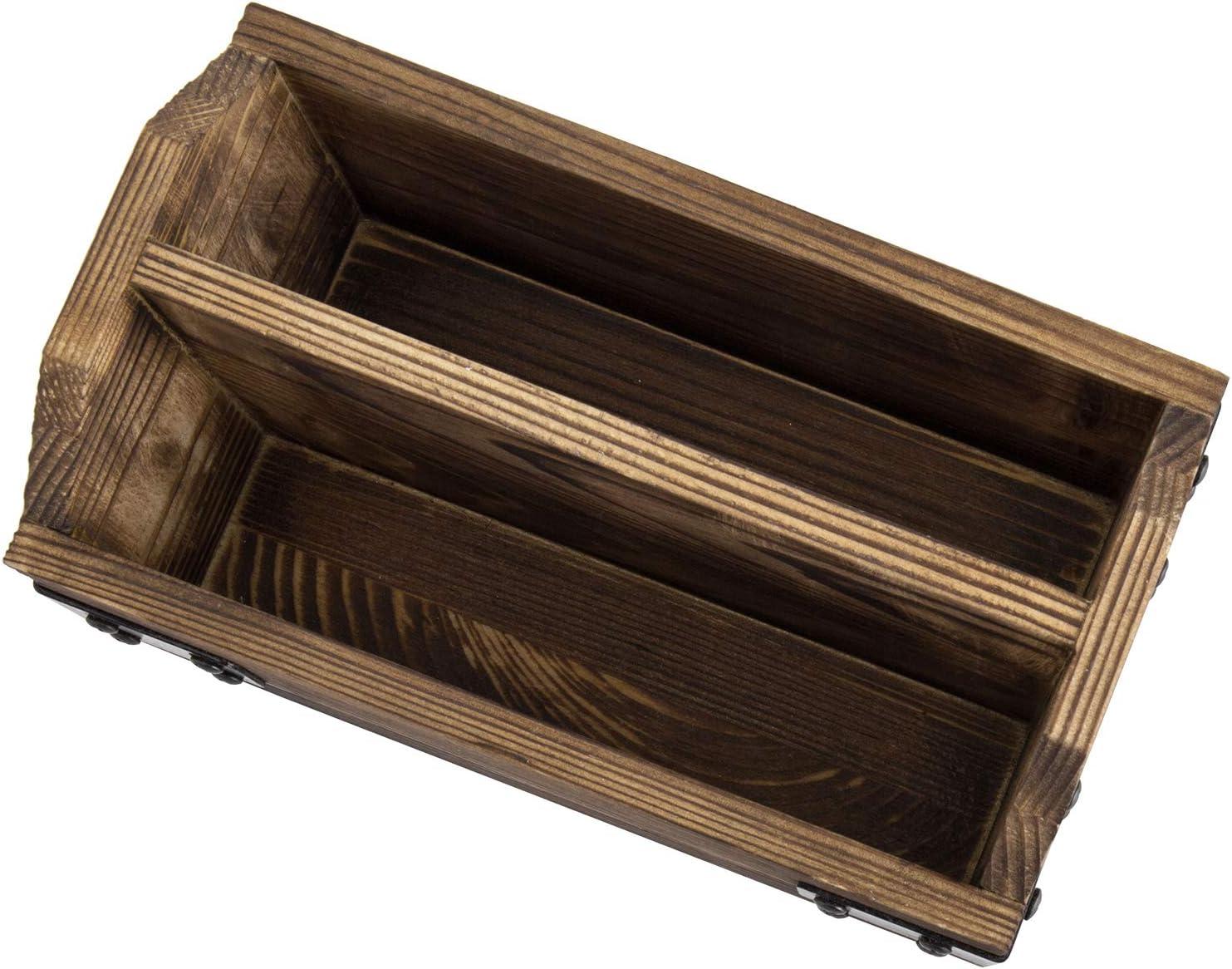 imageMyGift Whitewashed Wood Remote Control Holder Organizer with 4 Compartments Media Storage Caddy with Cursive REMOTES DesignBurnt Wood