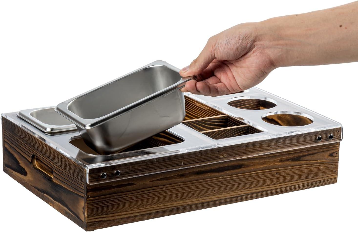 imageMyGift Whitewashed Wood Remote Control Holder Organizer with 4 Compartments Media Storage Caddy with Cursive REMOTES DesignClear Acrylic