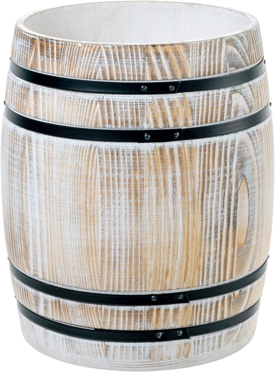 imageMyGift Wine Barrel Design Kitchen Utensil Crock Vintage Rustic Burnt Wood Cooking Tool HolderVintage White