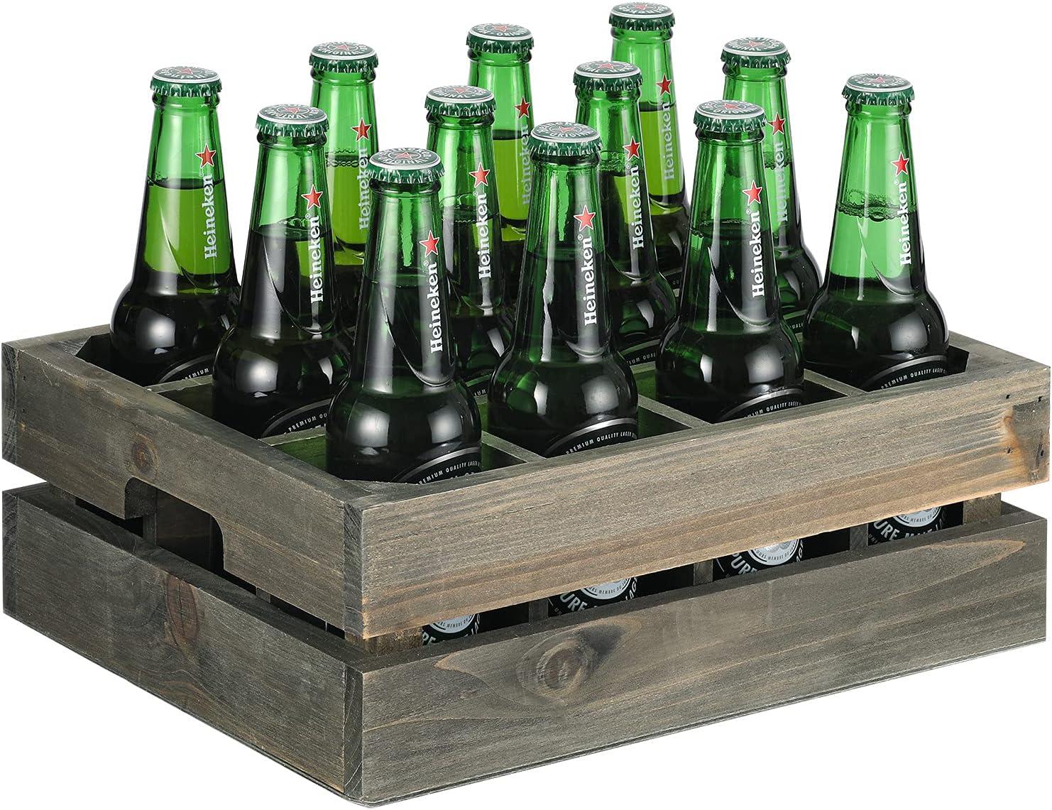 imageMyGift Wooden Crate Drink Carrier Rustic Reclaimed Style Gray Wood 12 Bottle Holder Storage Crate with Handles