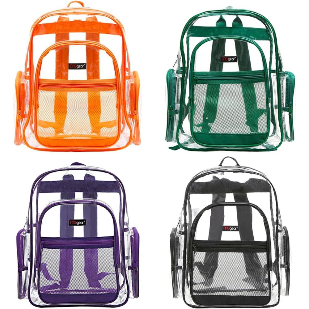 image17 Inch Clear PVC Backpack with Purple Trim and 5 Zipper Compartments Transparent School Bookbag for Boys Girls Travel or Work Bag for Men WomenAssorted Colors Set of 20