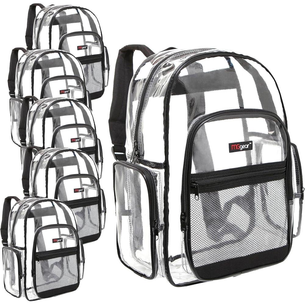 image17 Inch Clear PVC Backpack with Purple Trim and 5 Zipper Compartments Transparent School Bookbag for Boys Girls Travel or Work Bag for Men WomenBlack Set of 20