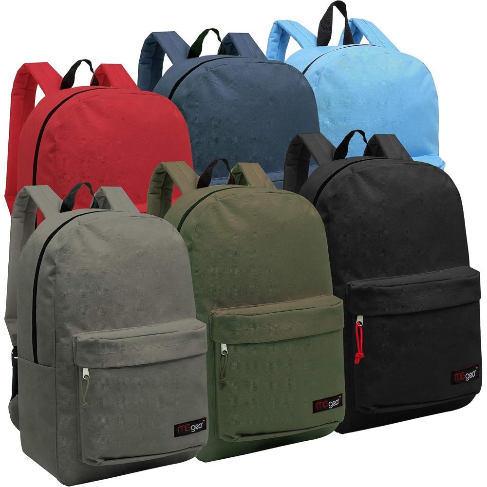 imageMGgear Wholesale Bulk Case of 24 Heavy Duty 165quot Basic School Backpacks in Assorted Black Gray Olive Navy Red and Blue Solid Colors Student Bookbag or Travel Backpack