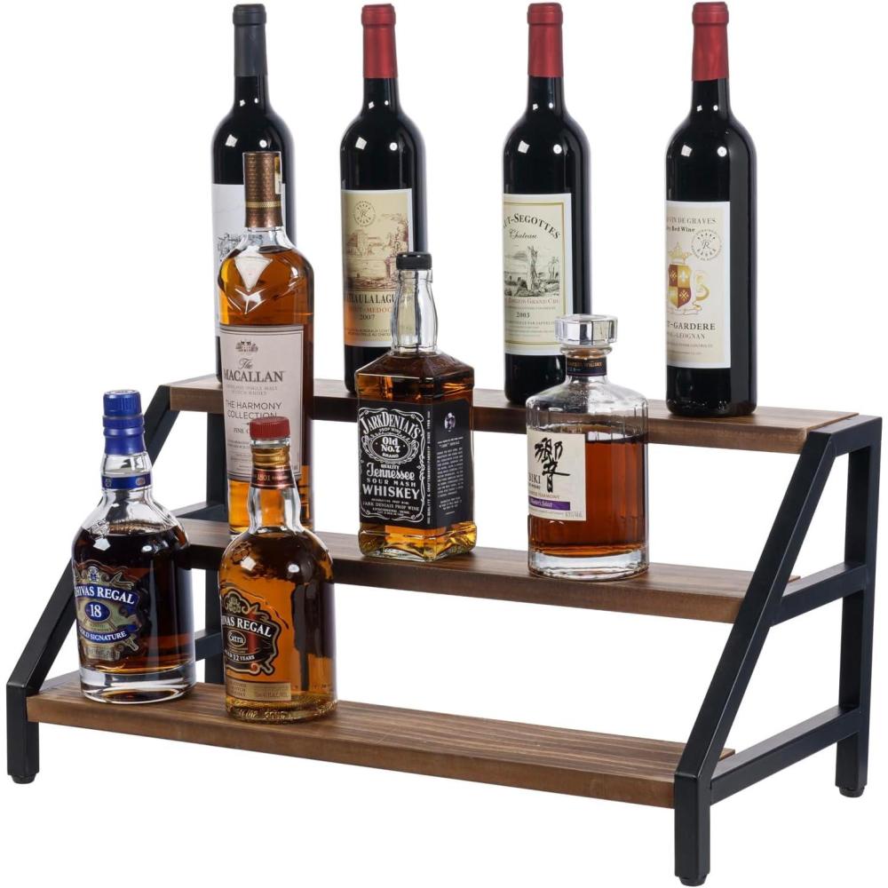 imageMyGif Brass Wine Rack for 9 Bottles Modern Metal Tabletop Holder Horizontal Storage for Kitchen Bar ampamp Dining Room Rustic Industrial Decor with Gold Finish3 Tier Wine Bottle Rack