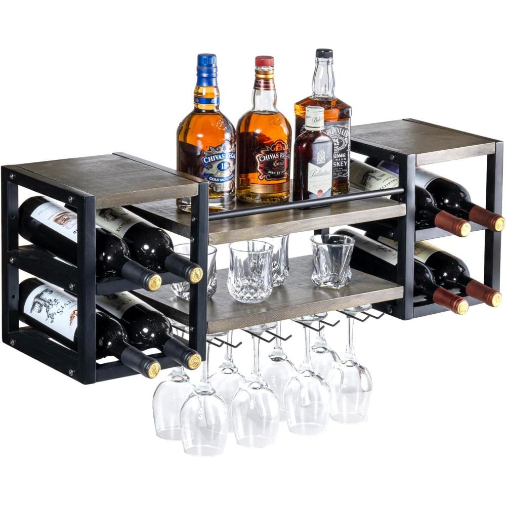 imageMyGif Brass Wine Rack for 9 Bottles Modern Metal Tabletop Holder Horizontal Storage for Kitchen Bar ampamp Dining Room Rustic Industrial Decor with Gold FinishSolid Wood