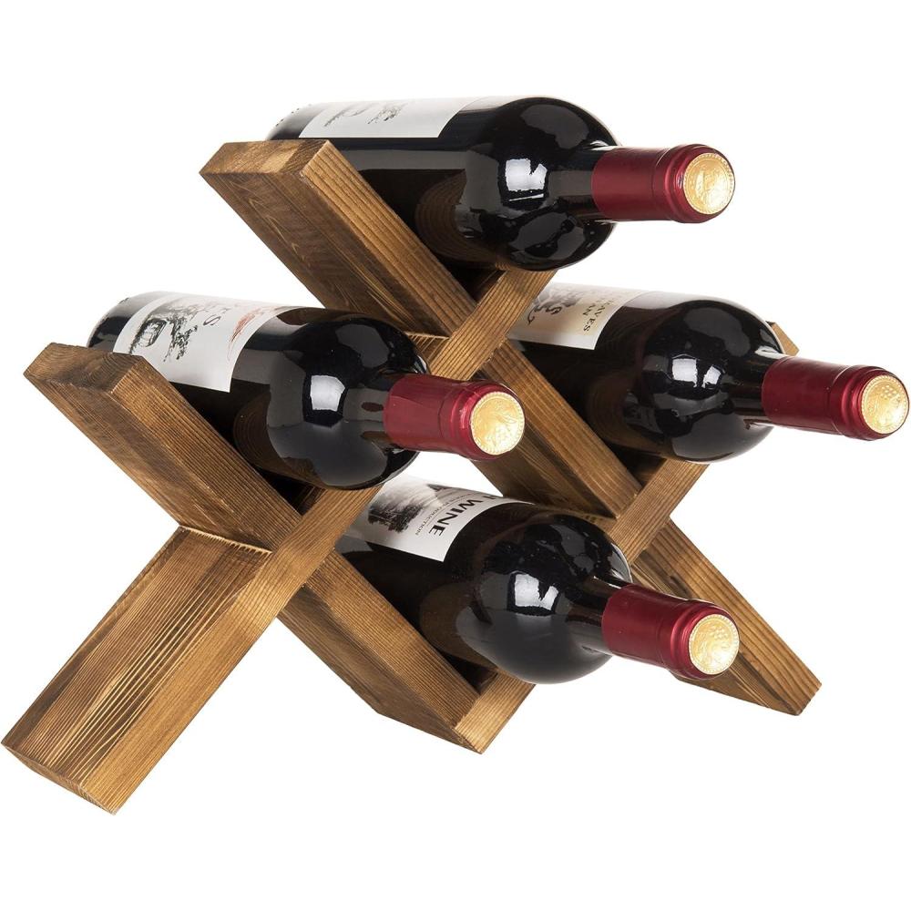 imageMyGif Brass Wine Rack for 9 Bottles Modern Metal Tabletop Holder Horizontal Storage for Kitchen Bar ampamp Dining Room Rustic Industrial Decor with Gold FinishRustic Brown