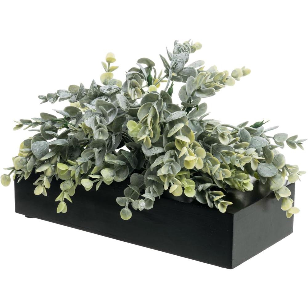 imageMyGift 10 Inch Fake Grass Artificial Plants in Rectangular Black Wood Planter Faux Plants Indoor for Tabletop Centerpiece DcorInk Black
