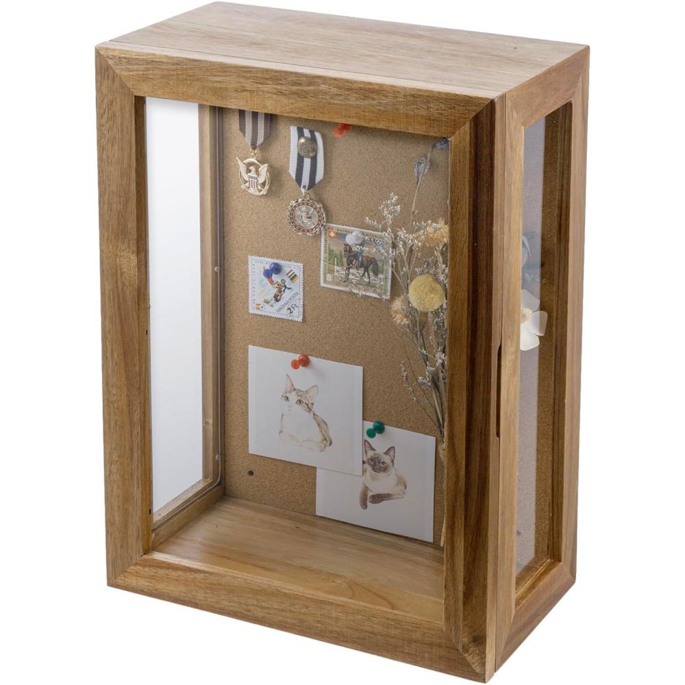 imageMyGift 11 x 15 Inch Wall Mounted Solid Wood Deep Shadow Box with Vintage Coal Black Finish and Cork Backing Premium Clear Acrylic Viewing Panels and Hinged Door Magnetic ClosureAcacia