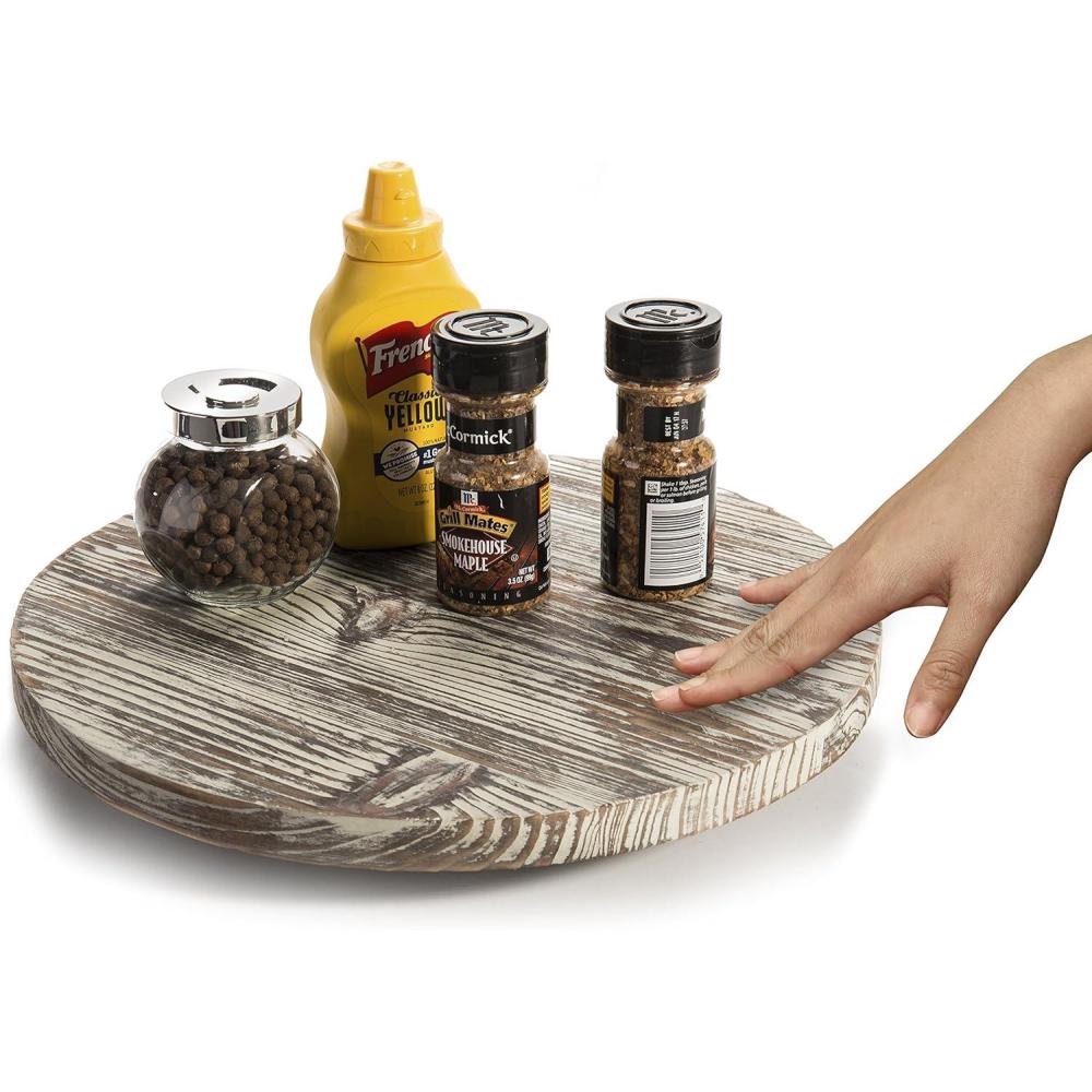 imageMyGift 128 Inch Round Rustic Torched Wood Lazy Susan Spinning Turntable Tray Rotating Wooden Countertop Spice Rack Kitchen Cabinet Organizer Home DecorTorched Wood