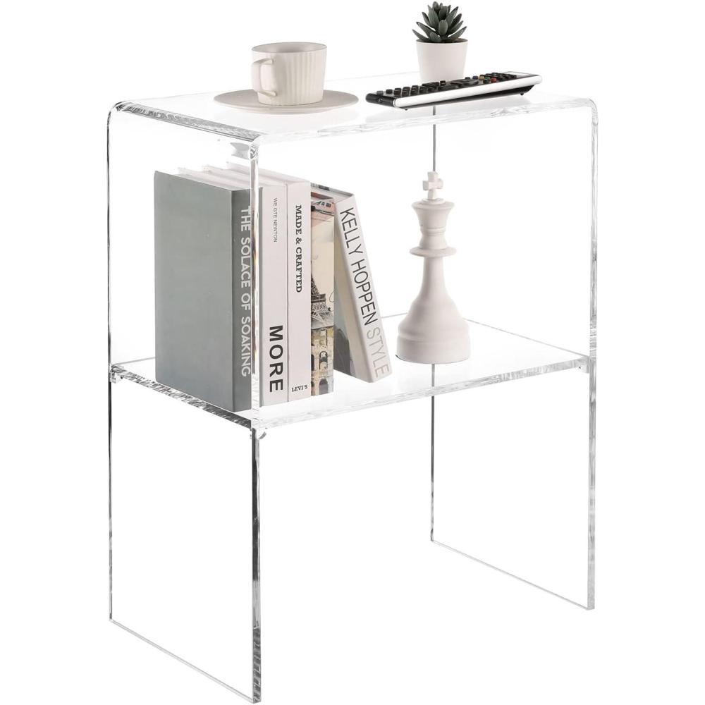 imageMyGift 3 Tier Clear Acrylic Table Accent Furniture for Living Room Bedroom Clear Nightstand Side End Tables24 Inch 2 Tier