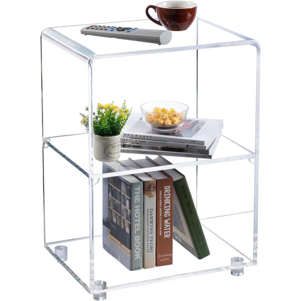 imageMyGift 3 Tier Clear Acrylic Table Accent Furniture for Living Room Bedroom Clear Nightstand Side End TablesMedium