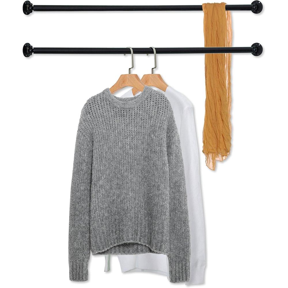 imageMyGift 33 Inch Matte Black Wall Mounted Metal Corner Clothing Hanging Bar Garment Rack Set of 2