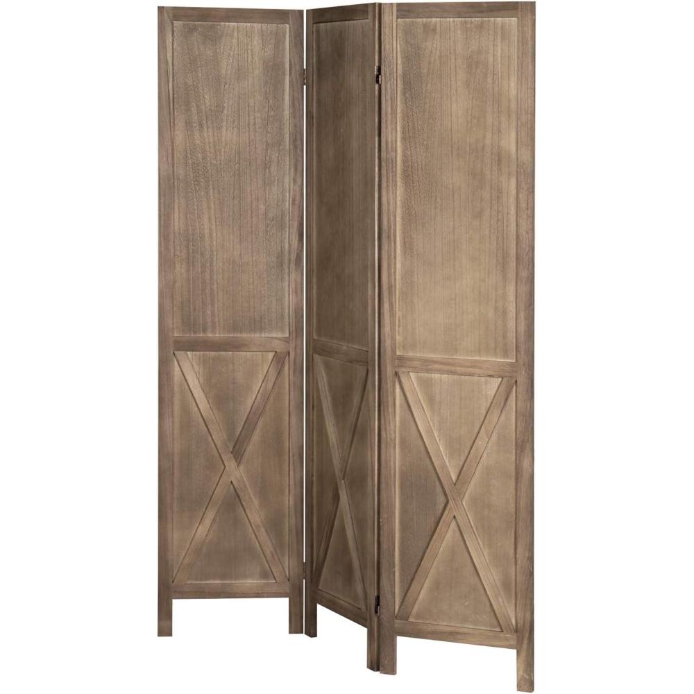 imageMyGift 3Panel Burnt Wood Room Divider Folding Burn Wood Privacy Screens for Room Separation with DualAction Hinges