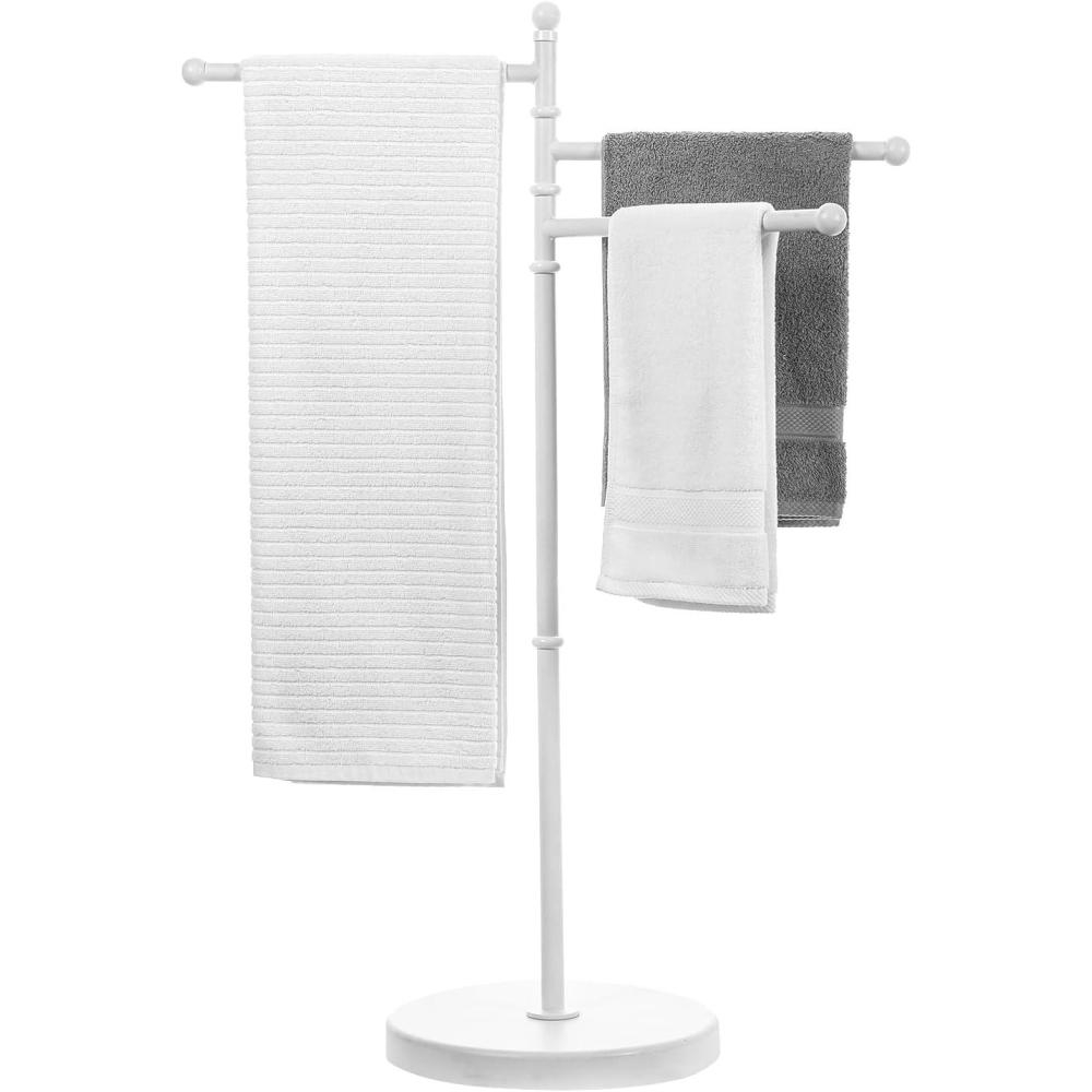 imageMyGift 40Inch Silver Metal Freestanding Towel Rack for Bathroom with 3 Swivel ArmsWhite