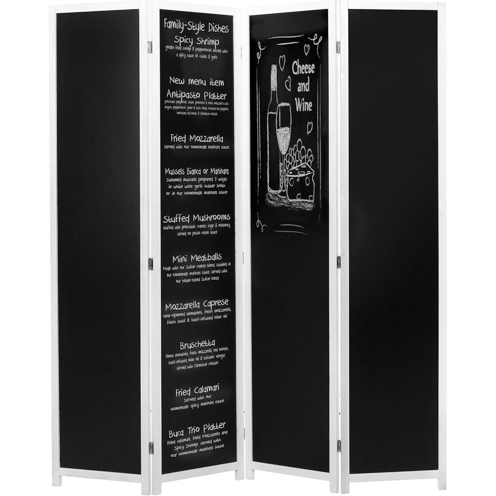 imageMyGift 4Panel White Solid Wood Framed Chalkboard Room Divider Folding Decorative Semi Private Screen with Reusable Chalkboard Panel