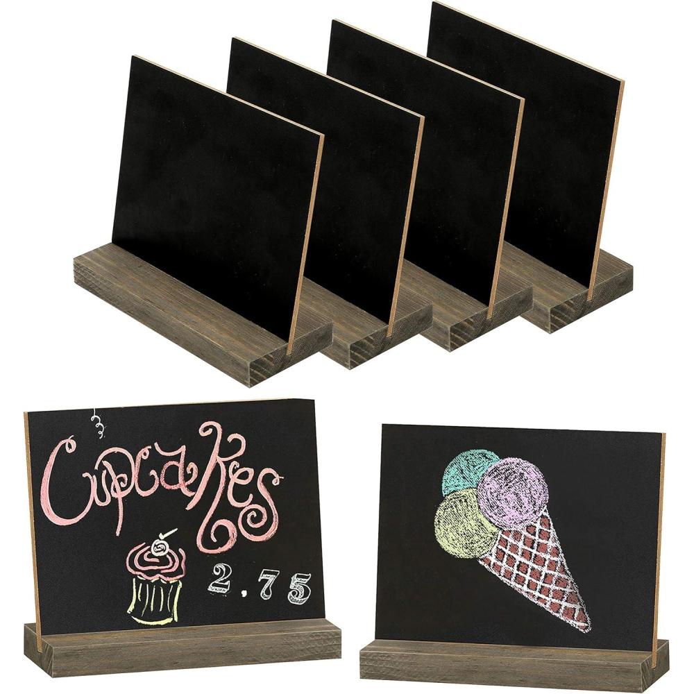 imageMyGift 5 x 6quot Place Card Chalkboard Sign with Rustic Brown Wood Base Stand for Wedding Food Buffet Label Table Numbers Message Boards Party Decorations Event Supplies Set of 6Rustic Brown