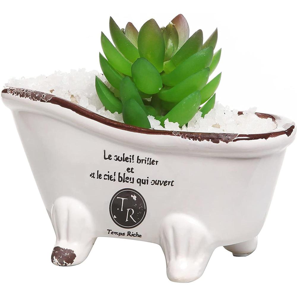 imageMyGift 6Inch White Ceramic Indoor Plant Pot Claw Foot Bathtub Mini Succulent Planter Pot Petite French Country Bathroom Decor Soap Dish6 Inch