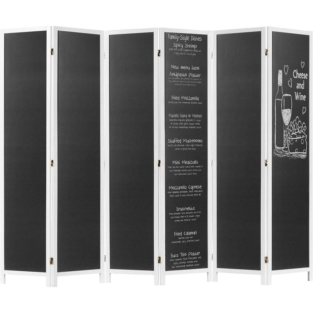 imageMyGift 6Panel Folding Room Divider with Erasable Chalkboard Panels 6FT Decorative DIY Design Semi Private Screen with Wood Frame College Dorm Room Divider and Decor 63W x 7075H