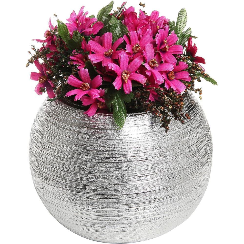 imageMyGift 7Inch Round Modern Metallic GoldTone Ridged Ceramic Plant Flower Planter Pot Decorative Bowl Vase