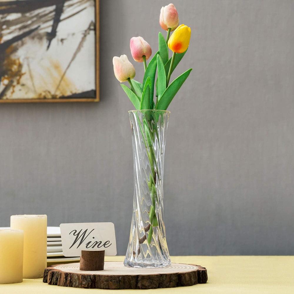 imageMyGift 95 Inch Glass Bud Flower Vase with Decorative Twisted Design Wedding Table Centerpiece Decor Set of 2