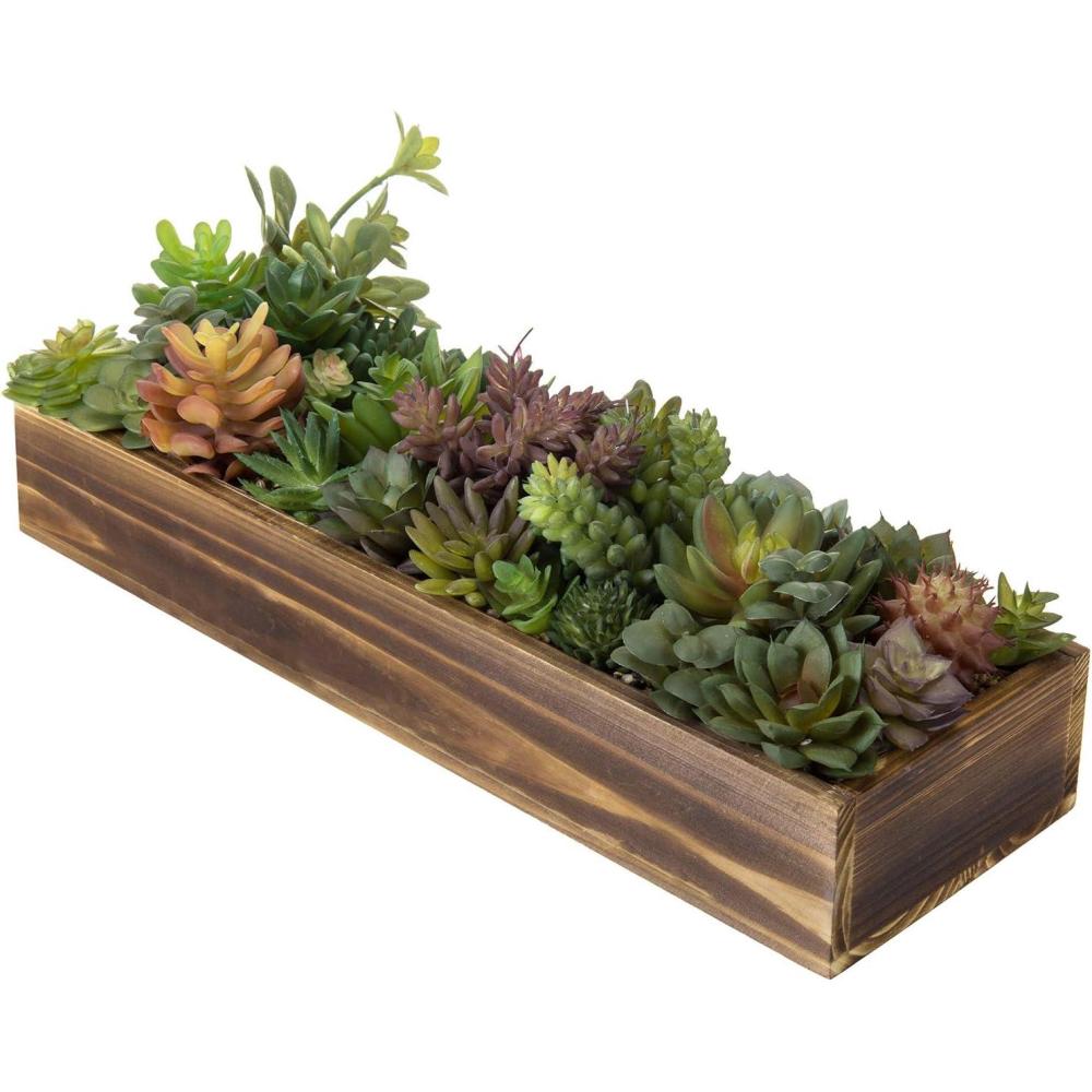 imageMyGift Artificial Succulent Centerpiece1575 Inch Faux Succulents Arrangement Plants in Sleek Black Wooden Rectangular Planter BoxBrown