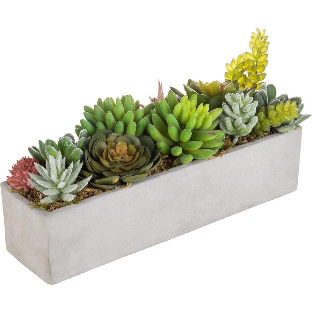 imageMyGift Artificial Succulent Centerpiece1575 Inch Faux Succulents Arrangement Plants in Sleek Black Wooden Rectangular Planter BoxGray 12 Inch