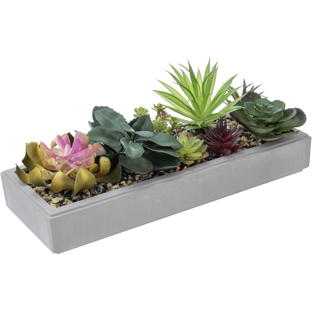 imageMyGift Artificial Succulent Centerpiece1575 Inch Faux Succulents Arrangement Plants in Sleek Black Wooden Rectangular Planter BoxGray 15 Inch