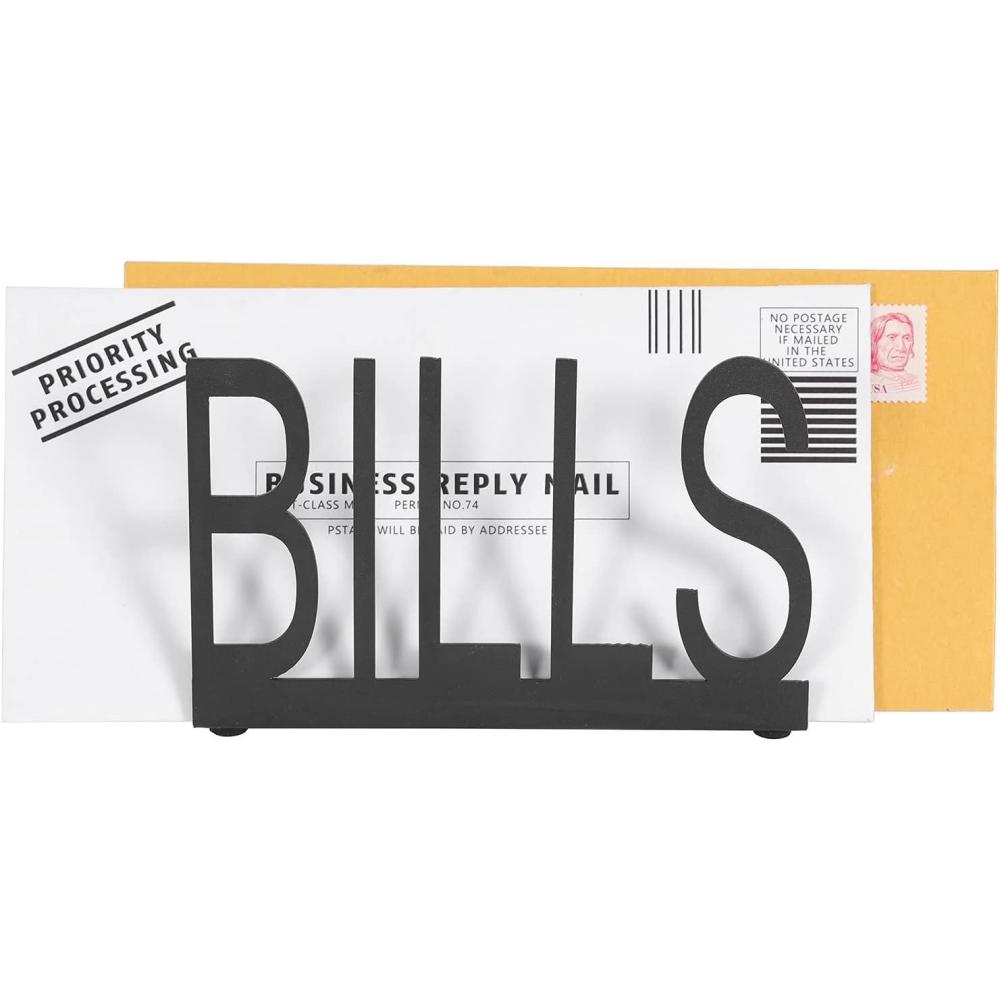 imageMyGift Black Metal Desktop Mail Sorter Organizer with Bills in Block Cut Out Letter DesignBILLS