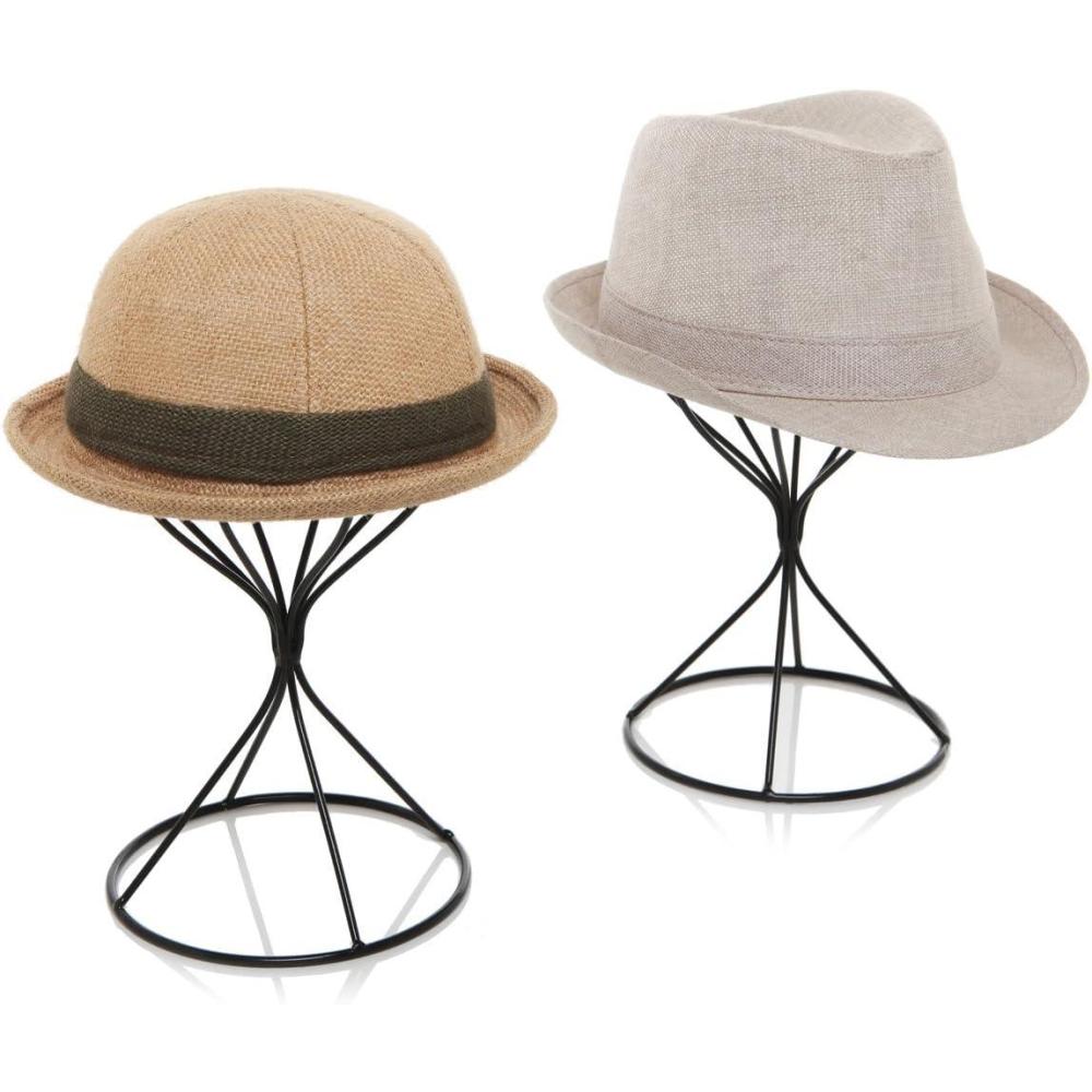 imageMyGift Black Metal Wire Hat Holder Stand Wig Display Rack Fedora or Baseball Cap Storage Form Set of 2Black